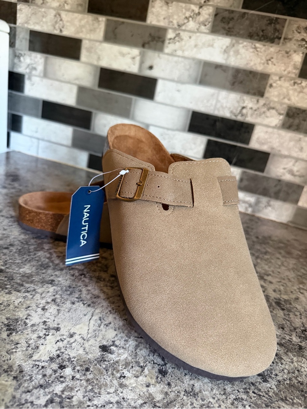 Nautica Tan Suede Slip-On Clogs with Buckle
